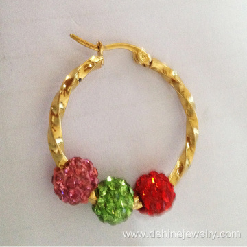Clay Beads Shamballa Earring With Pave Crystals Hoop Earring
